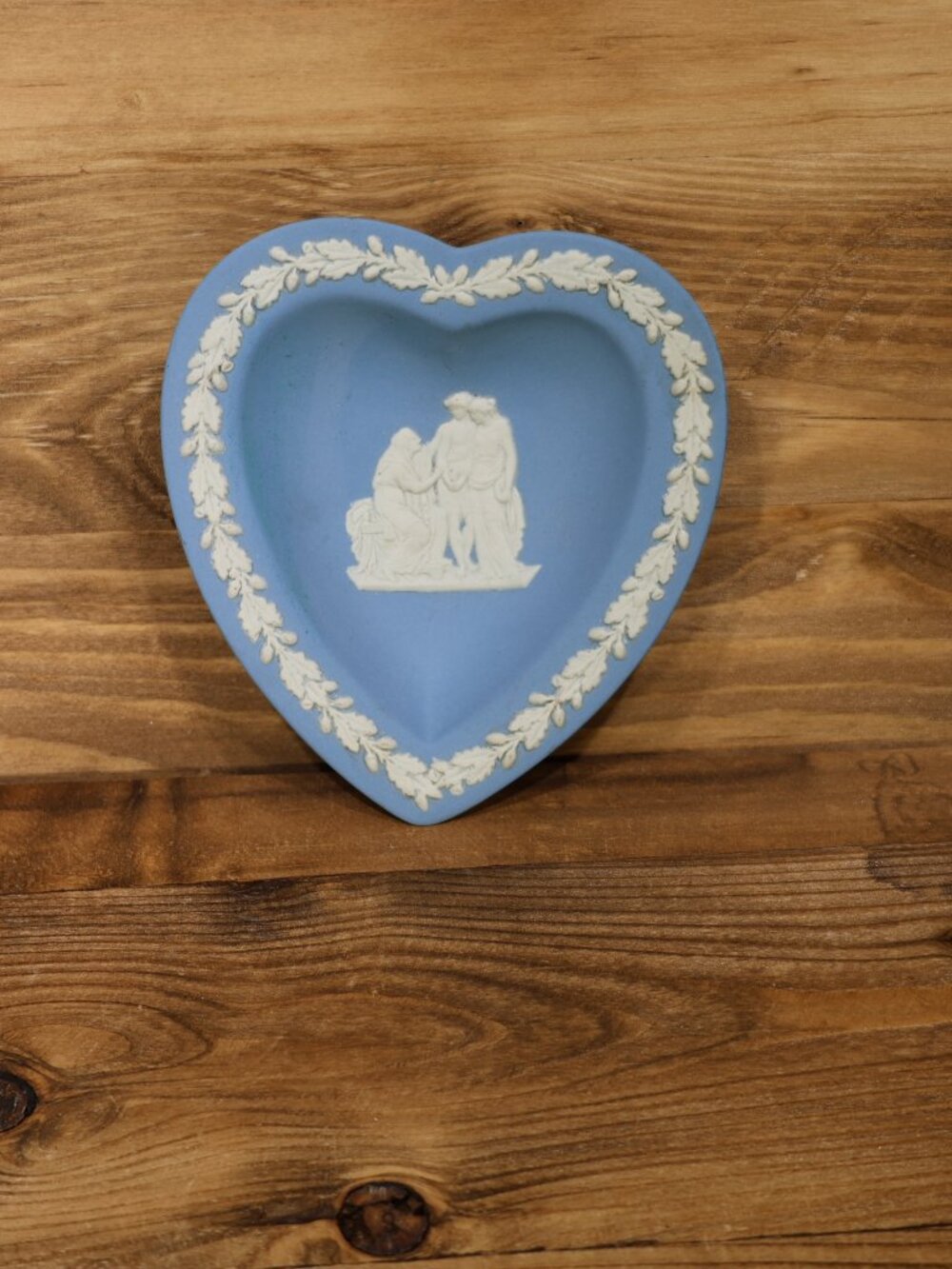 Vintage Wedgwood Blue Jasperware Heart Shape Trinket Dish